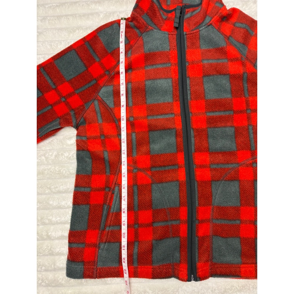 Merona Womens Red Gray Plaid Fleece Full Zip Jacket Mock Neck Size Medium - Picture 7 of 7